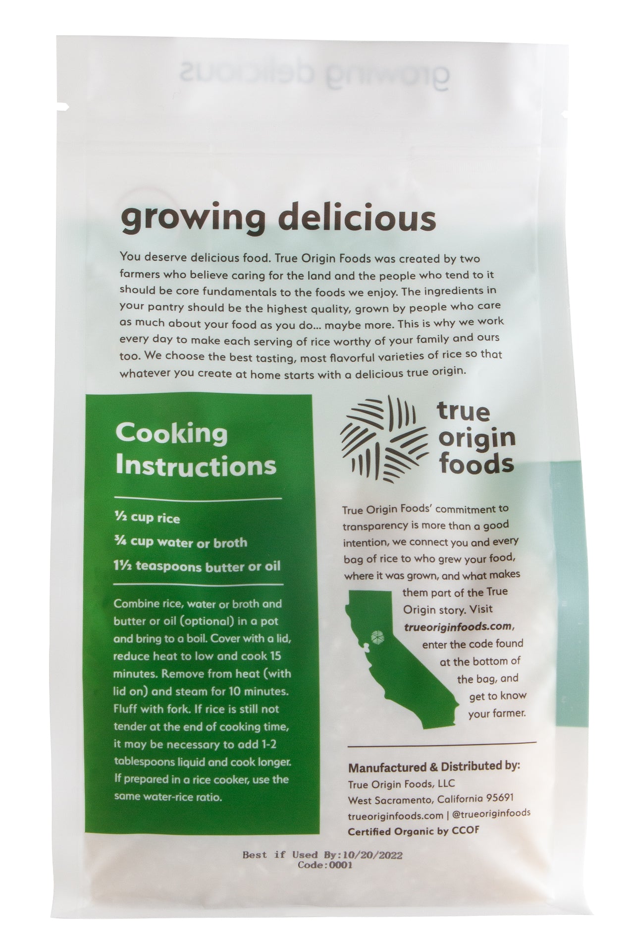 California Organic White Calrose Rice - 2 Pound Bag – True Origin Foods